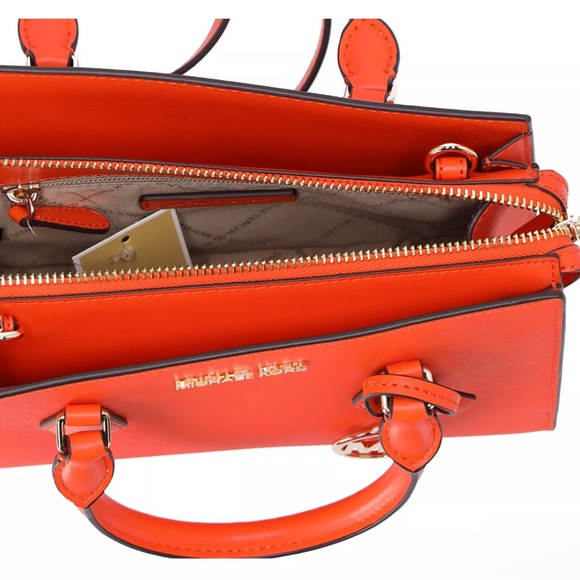 Michael Kors Sheila Small Center Zip Satchel Poppy Orange Vegan Faux Leather - Picture 8 of 8